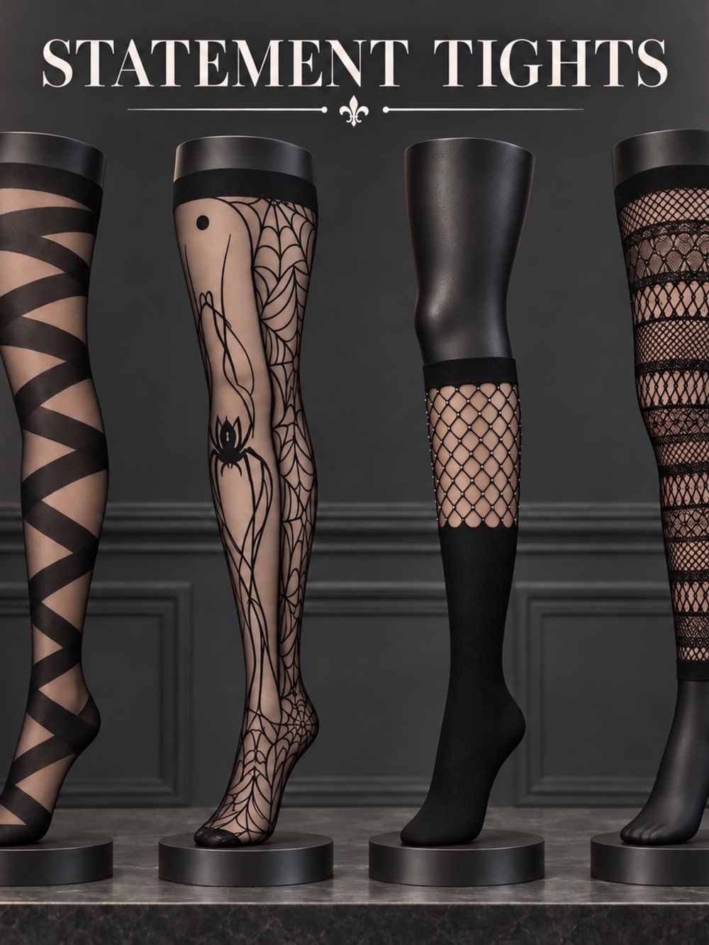 4pc-Women’s Black Patterned Tights & Socks